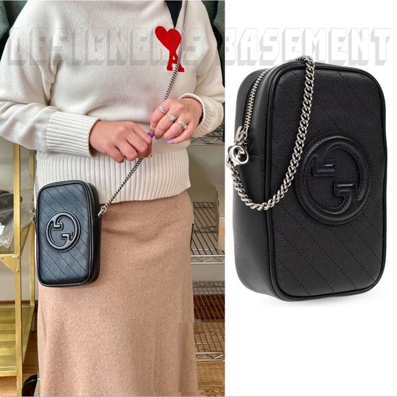 GUCCI black BLONDIE MINI Matelasse Leather Interlocking G Crossbody PHONE bag 🎁 - Picture 4 of 7